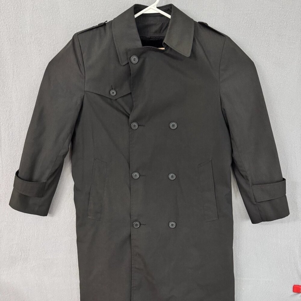 Vintage Botany 500 Mens Wool Lined Black Trench Coat Size 36S Business Long